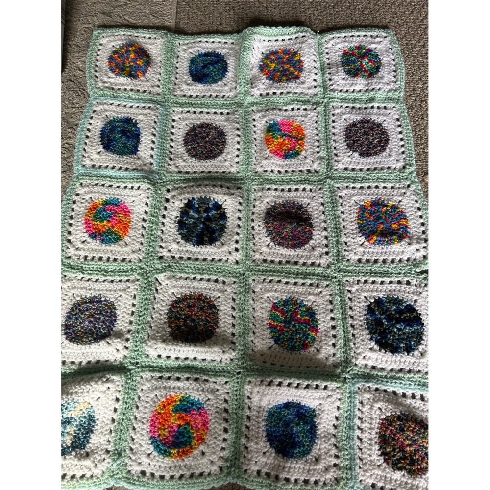 Crochet Blanket Multicolor Granny Square Afghan Handmade Vintage Style Unbranded
